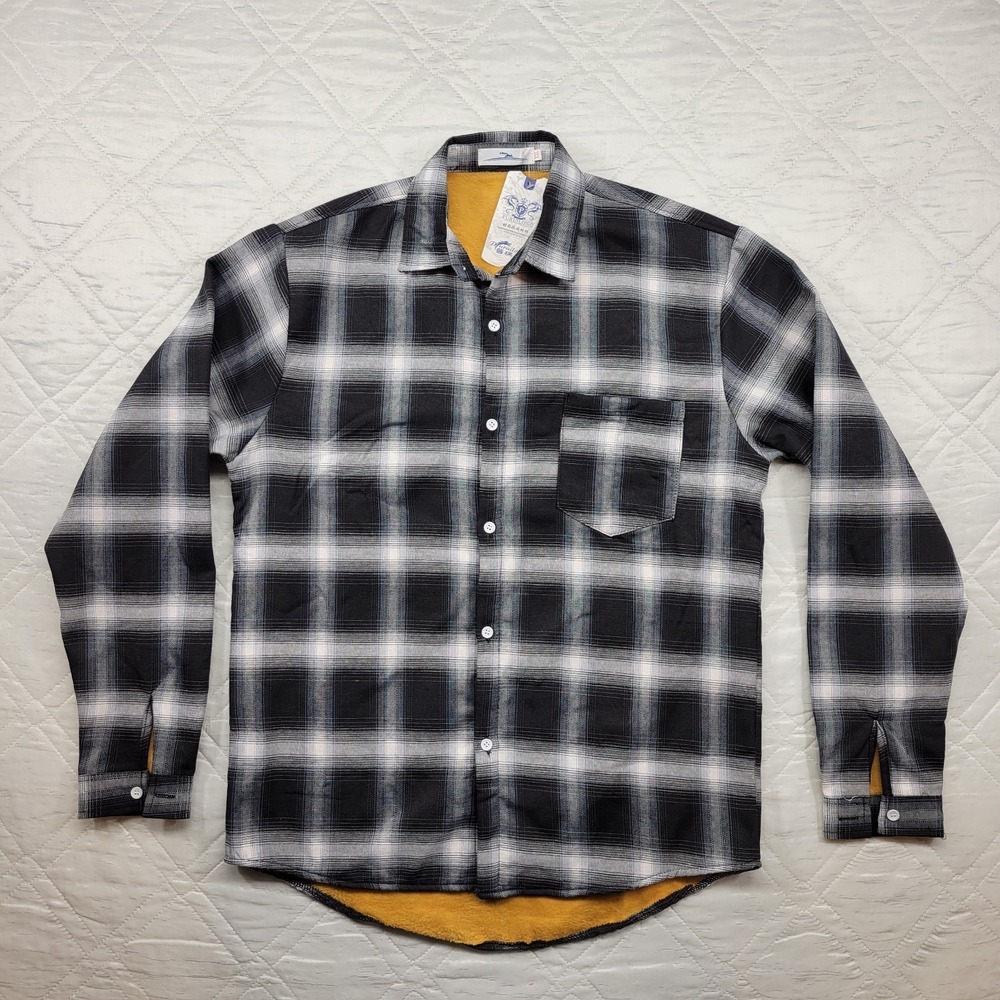 Puruilong womens gray plad lined long sleeve flannel shirt size XXL